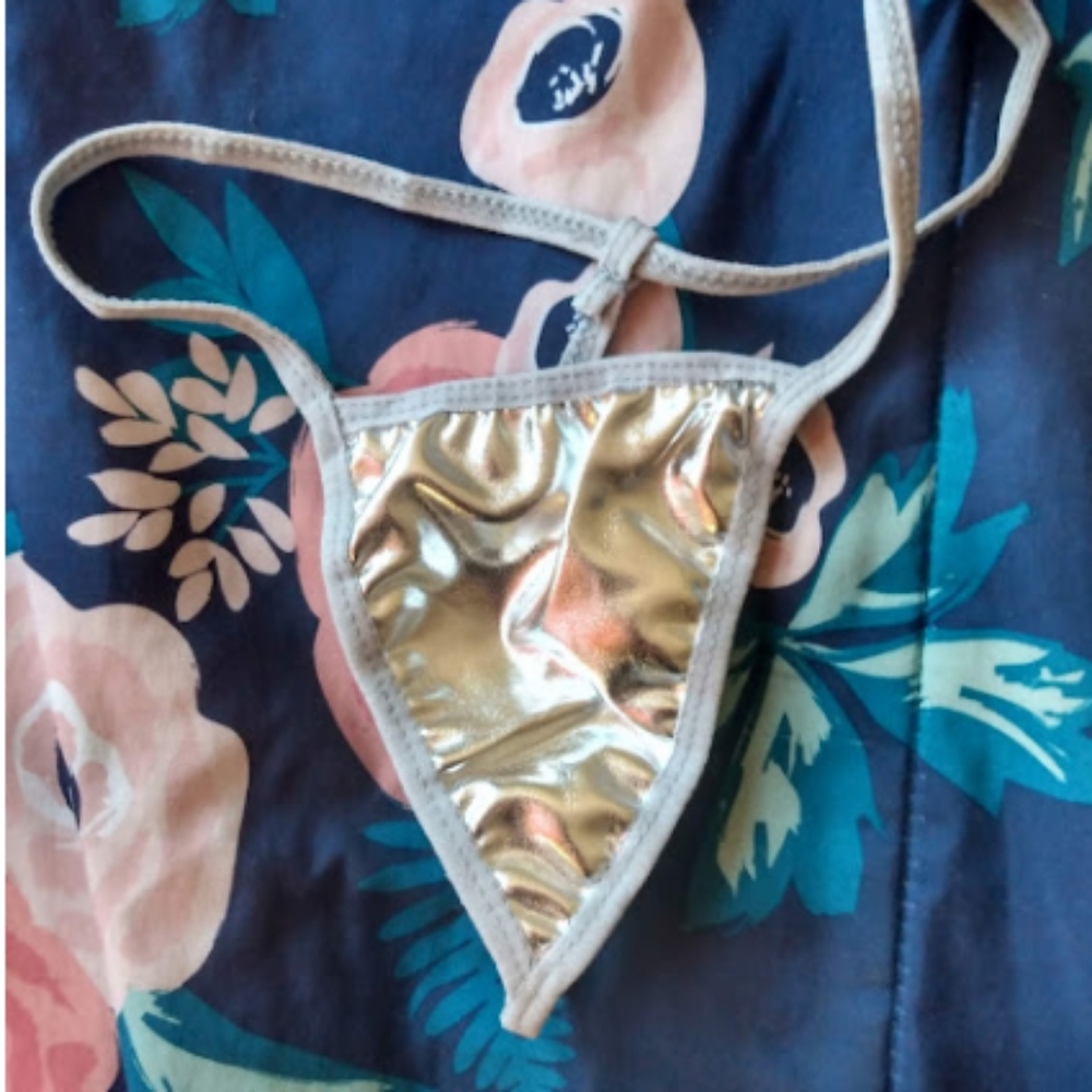 Silver/white G-string panties